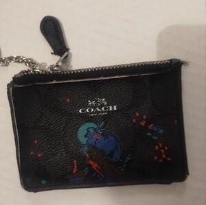 Coach Black Smoke With Bird  Coin Pouch with Colorful Accents Keychain